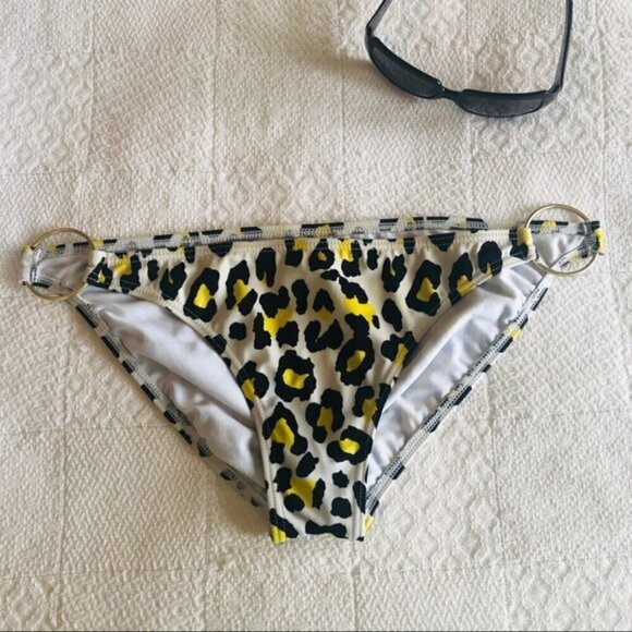Billabong Bikini Bottom Cheetah Animal Print White Black Yellow Swim size Large - Picture 2 of 12